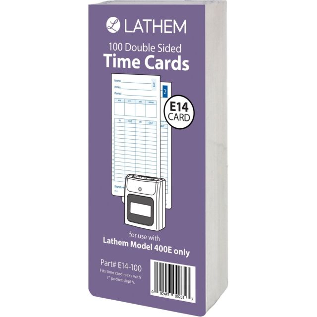 Lathem Model 400E Double Sided Time Cards - Double Sided Sheet - Blue Print Color - 100 / Pack (Min Order Qty 5) MPN:E14100