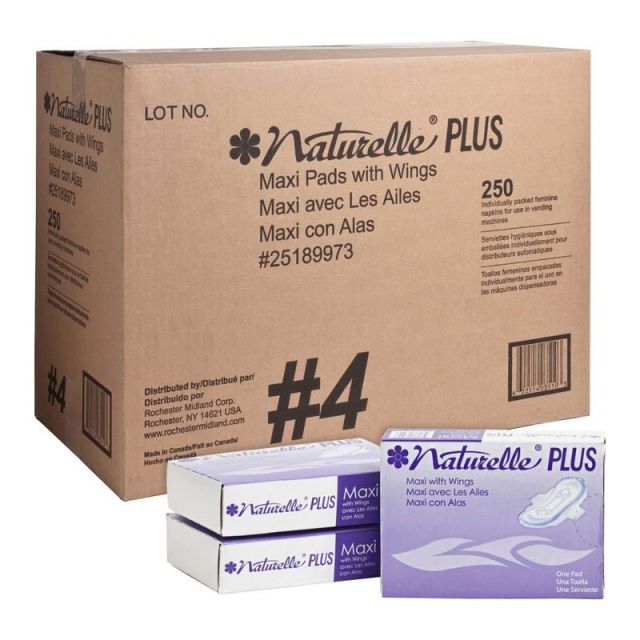 Rochester Midland Naturelle Maxi Pads With Wings, Carton Of 250 MPN:25130973