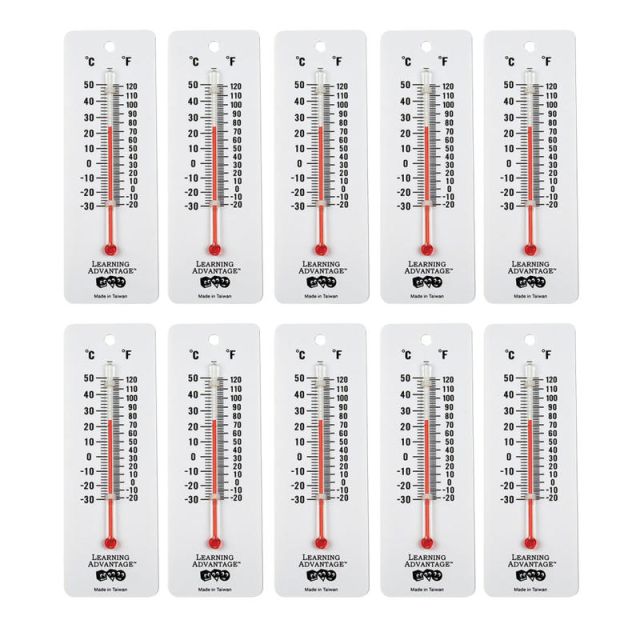 Learning Advantage Student Thermometers, 2in x 6in, White, Grades 3-8, Pack Of 10 Thermometers (Min Order Qty 3) MPN:CTU7632