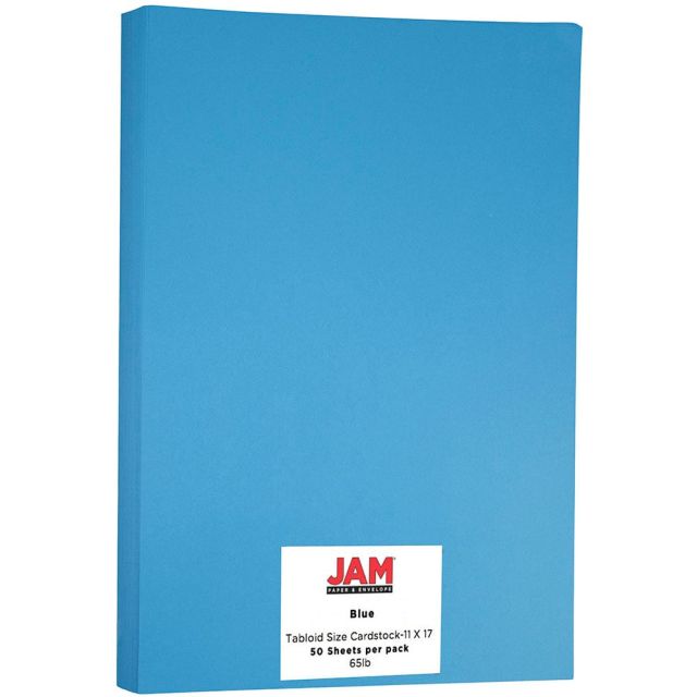 JAM Paper Cover Card Stock, 11in x 17in, 65 Lb, 30% Recycled, Blue, Pack Of 50 Sheets MPN:16728479