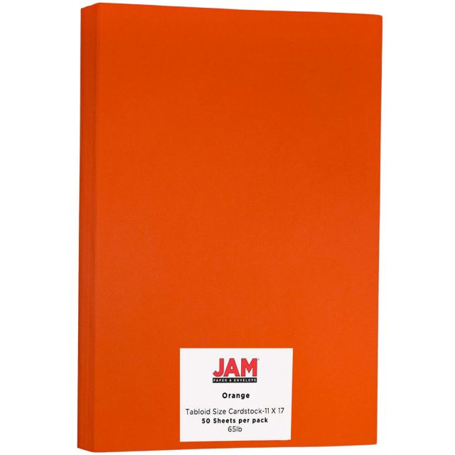 JAM Paper Cover Card Stock, 11in x 17in, 65 Lb, 30% Recycled, Orbit Orange, Pack Of 50 Sheets Sheets MPN:16728492