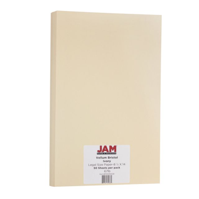 JAM Paper Legal Cover Card Stock, 8 1/2in x 14in, 67 Lb, Vellum Bristol Ivory, Pack Of 50 Sheets (Min Order Qty 2) MPN:16928438
