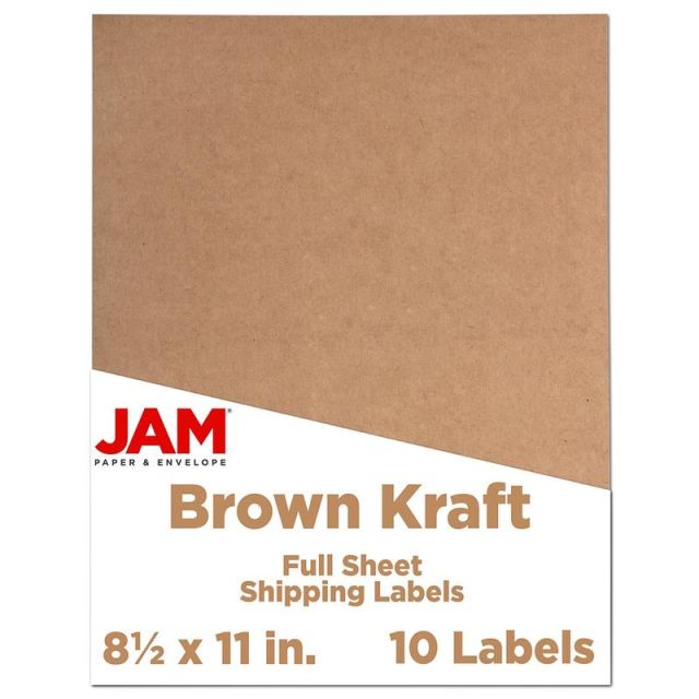 JAM Paper Full-Page Mailing And Shipping Labels, 337628602, 8 1/2in x 11in, Brown Kraft, Pack Of 10 (Min Order Qty 3) MPN:337628602