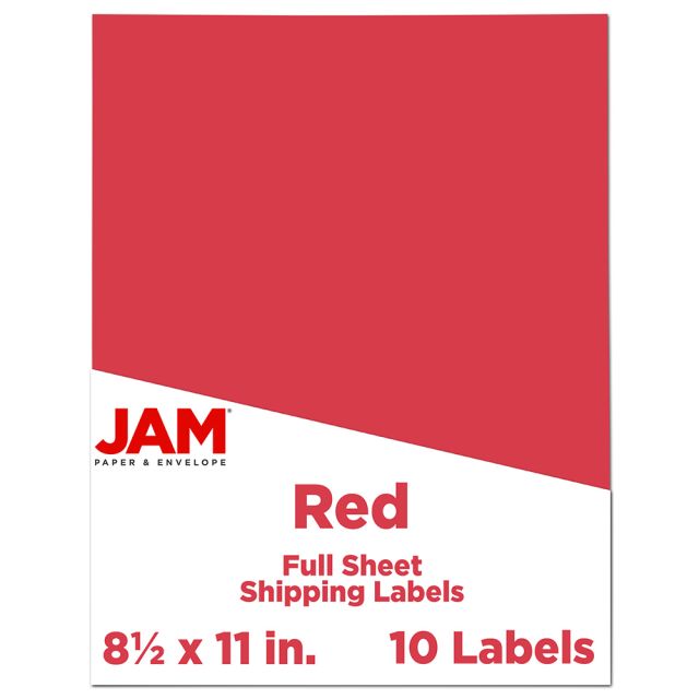 JAM Paper Full-Page Mailing And Shipping Labels, Rectangle, 8 1/2in x 11in, Red, Pack Of 10 (Min Order Qty 3) MPN:337628603