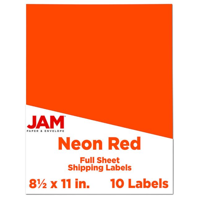 JAM Paper Full-Page Mailing And Shipping Labels, Rectangle, 8 1/2in x 11in, Neon Red, Pack Of 10 (Min Order Qty 3) MPN:337628604