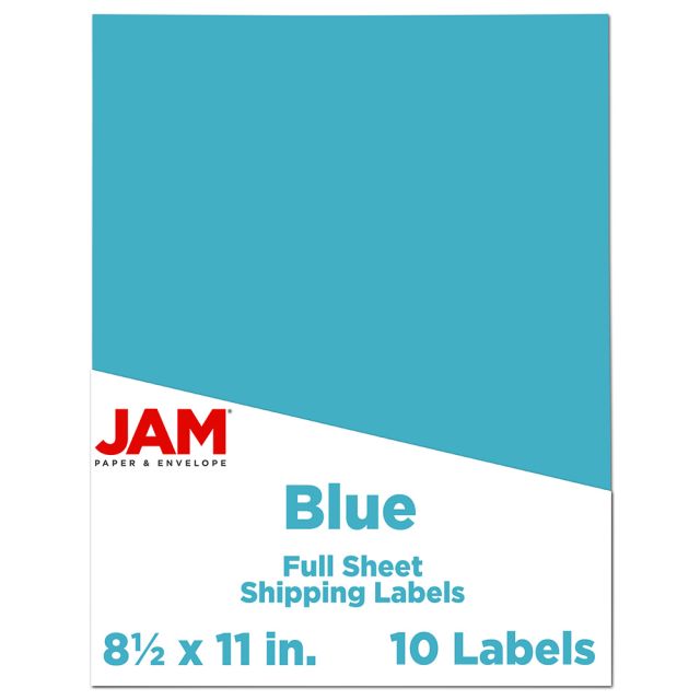 JAM Paper Full-Page Mailing And Shipping Labels, Rectangle, 8 1/2in x 11in, Blue, Pack Of 10 (Min Order Qty 3) MPN:337628605