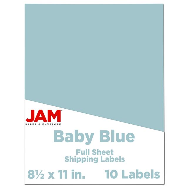 JAM Paper Full-Page Mailing And Shipping Labels, 337628606, 8 1/2in x 11in, Baby Blue, Pack Of 10 (Min Order Qty 3) MPN:337628606