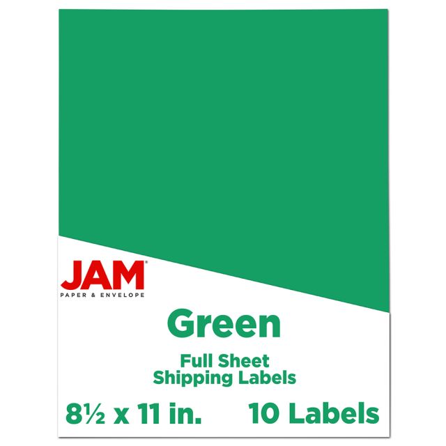 JAM Paper Full-Page Mailing And Shipping Labels, Rectangle, 8 1/2in x 11in, Lime Green, Pack Of 10 (Min Order Qty 3) MPN:337628607