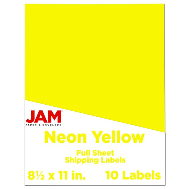 JAM Paper Full-Page Mailing And Shipping Labels, Rectangle, 8 1/2in x 11in, Neon Yellow, Pack Of 10 (Min Order Qty 3) MPN:337628611