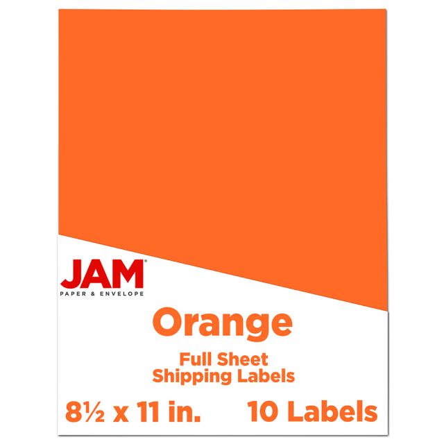 JAM Paper Full-Page Mailing And Shipping Labels, Rectangle, 8 1/2in x 11in, Orange, Pack Of 10 (Min Order Qty 3) MPN:337628612