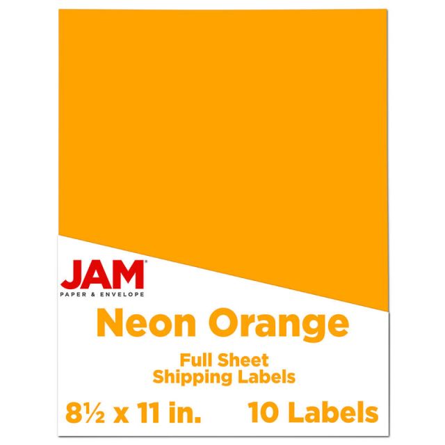 JAM Paper Full-Page Mailing And Shipping Labels, Rectangle, 8 1/2in x 11in, Neon Orange, Pack Of 10 (Min Order Qty 3) MPN:337628613