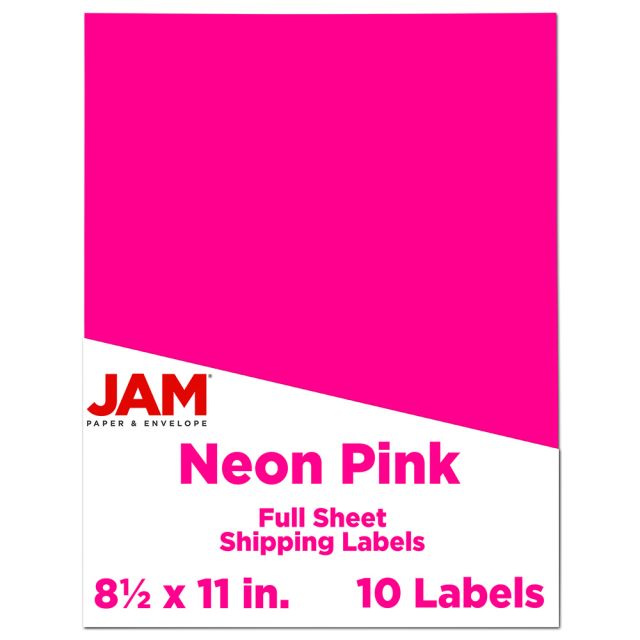JAM Paper Full-Page Mailing And Shipping Labels, Rectangle, 8 1/2in x 11in, Neon Pink, Pack Of 10 (Min Order Qty 3) MPN:337628614