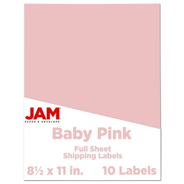 JAM Paper Full-Page Mailing And Shipping Labels, Rectangle, 8 1/2in x 11in, Baby Pink, Pack Of 10 (Min Order Qty 3) MPN:337628615
