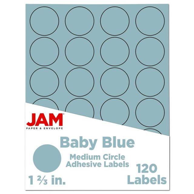 JAM Paper Circle Labels, 1 2/3in, Baby Blue, 24 Labels Per Sheet, Pack Of 5 Sheets (Min Order Qty 3) MPN:40528290