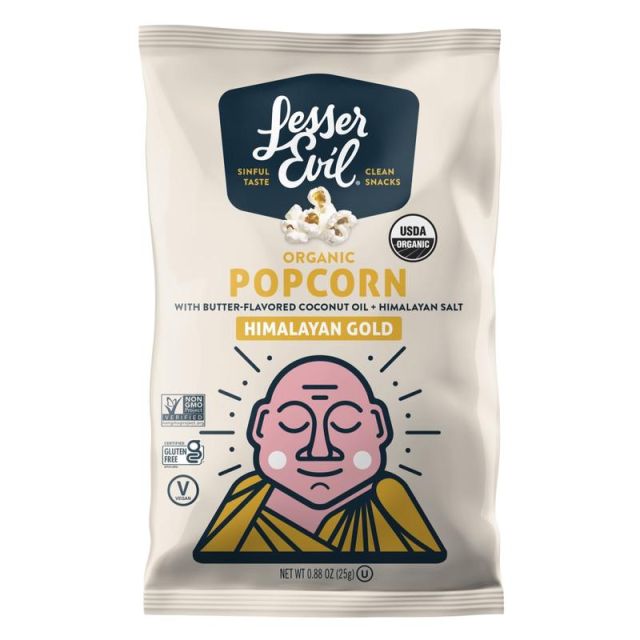 LesserEvil Organic Popcorn, Himalayan Gold, 0.88 Oz, Pack Of 18 Bags (Min Order Qty 2) MPN:0692