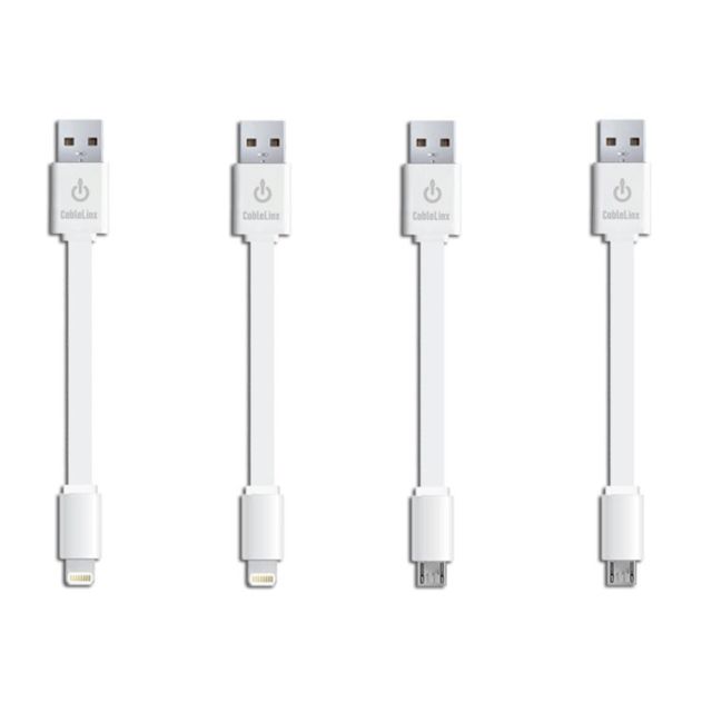 CableLinx Value Pack Lightning-To-USB Charge-And-Sync Cables, 3.5in, White, Pack Of 4 Cables, USB4PK-002 (Min Order Qty 3) MPN:USB4PK-002
