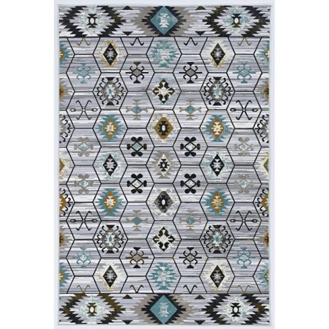 Linon Perimeter Area Rug, 5ft x 7-1/2ft, Dana, Gray/Turquoise MPN:RUGER0758