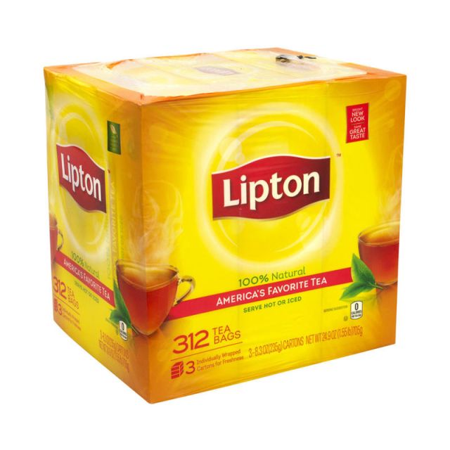 Lipton 100% Natural Black Tea Bags, 1 Oz, Carton Of 312 (Min Order Qty 2) MPN:73133