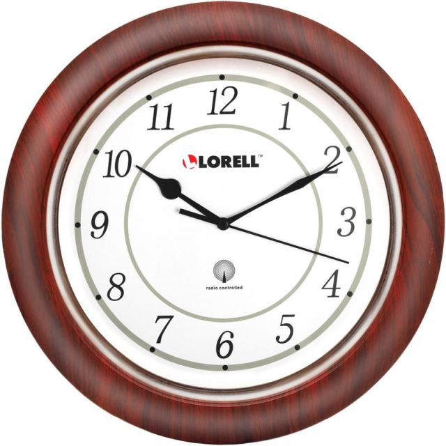 Lorell 13-1/4in Round Atomic Wood Wall Clock, Mahogany (Min Order Qty 2) MPN:60986