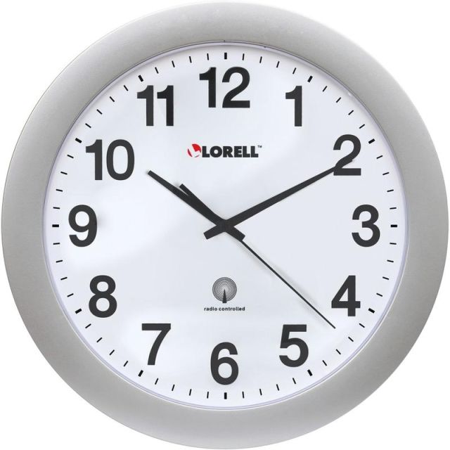 Lorell 12in Round Radio Controlled Wall Clock, Silver (Min Order Qty 2) MPN:60996