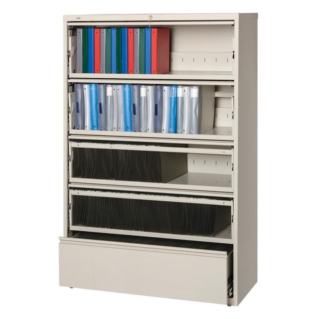 Lorell Fortress 19inD Lateral 5-Drawer File Cabinet With Roll-Out Shelves, Putty MPN:43516