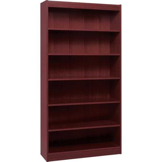 Lorell Veneer Modular Shelving Bookcase, 6-Shelf, 84inH x 36inW x 12inD, Mahogany MPN:60075
