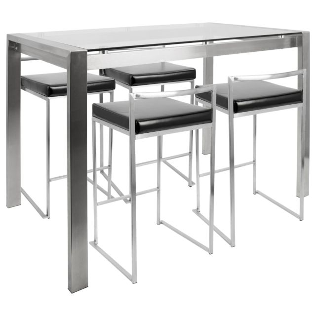 Lumisource Fuji Counter-Height Table With 4 Stools, Black/Stainless Steel MPN:C-FUJI5 SS+BK