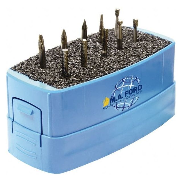 10 Pc Double Cut Burr Set with Ball, Cone, Cylinder, Cylinder Ball End, Egg, Inverted Taper, Pointed Cone, Pointed Tree, Round Tree MPN:71030027M