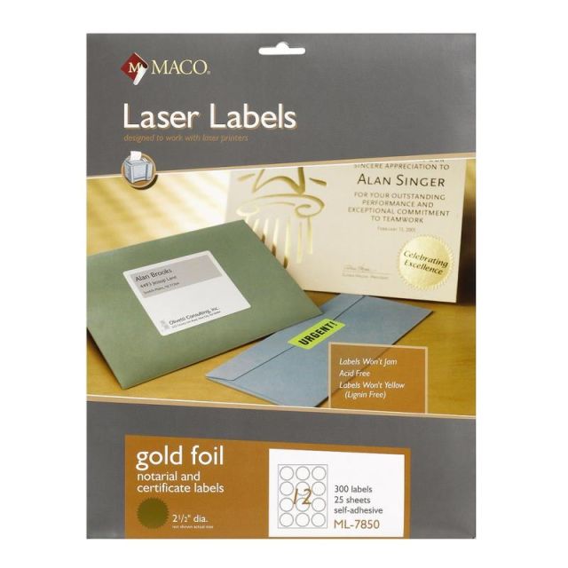 Maco Permanent Gold Foil Seals, Pack Of 300 (Min Order Qty 3) MPN:ML7850