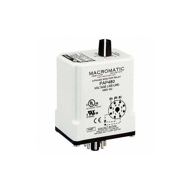 Phase Monitor Relay 480VAC Plug SPDT MPN:PAP480