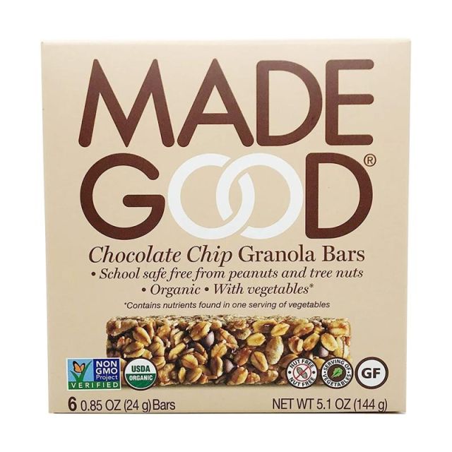 Made Good Organic Granola Bars, Chocolate Chip, 0.85 Oz, 6 Bars Per Box, Pack Of 6 Boxes MPN:F21305