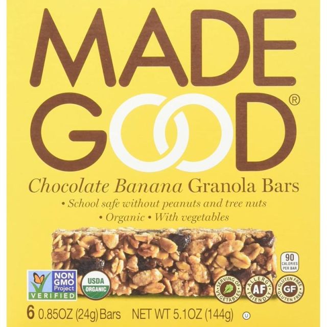 Made Good Organic Granola Bars, Chocolate Banana, 0.85 Oz, 6 Bars Per Box, Pack Of 6 Boxes (Min Order Qty 2) MPN:F21308