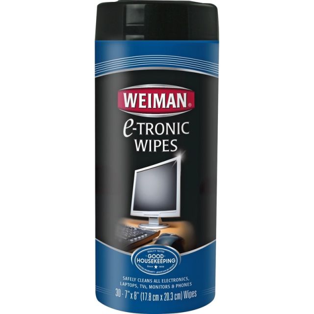 Weiman Products e-Tronic Wipes - For Multipurpose - Streak-free, Pre-moistened, Ammonia-free, Lint-free, Anti-static, Quick Drying - 30 / Can - 4 / Carton - White (Min Order Qty 3) MPN:93ACT
