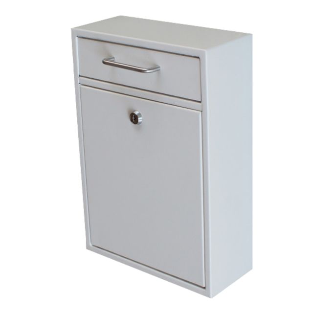 Mail Boss Locking Security Drop Box, 16 1/4inH x 11 1/4inW x 4 3/4inD, White MPN:7410