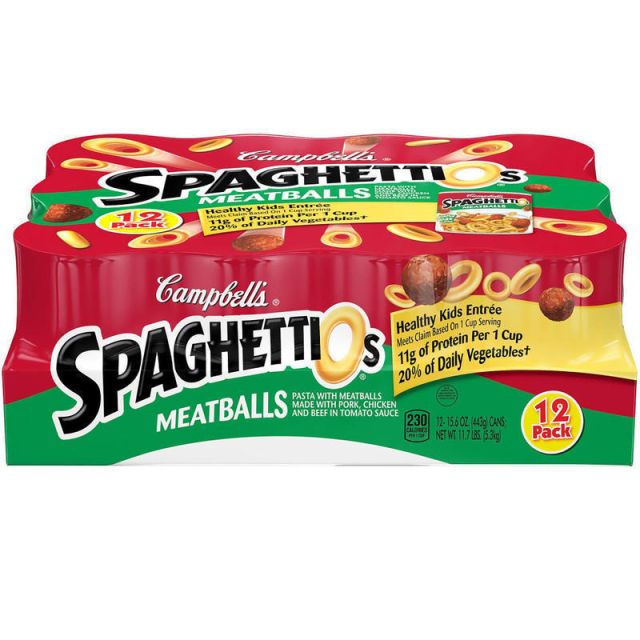 Campbell Spaghettios Canned Pasta With Meatballs, 15.6 Oz, Pack Of 12 Cans (Min Order Qty 2) MPN:27289