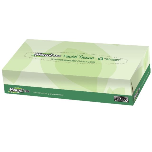 Marcal Pro 2-Ply Facial Tissues, 100% Recycled, White, Box Of 100, 30 Boxes Per Case (Min Order Qty 2) MPN:2930