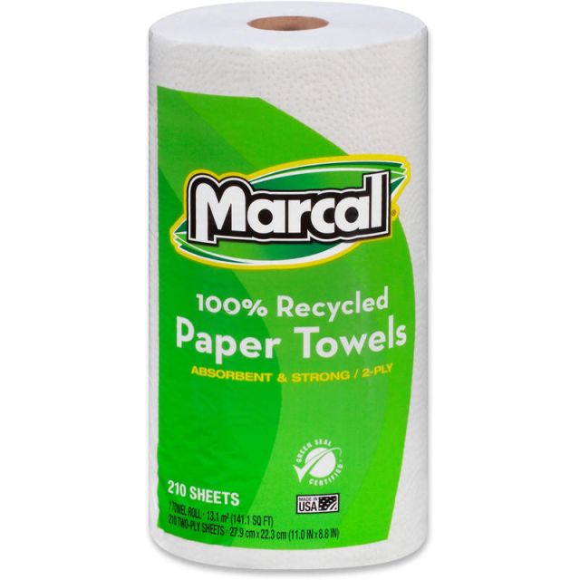 Marcal Premium Mega Roll 2-Ply Paper Towels, 100% Recycled, 210 Sheets Per Roll, Pack Of 12 Rolls (Min Order Qty 2) MPN:6210