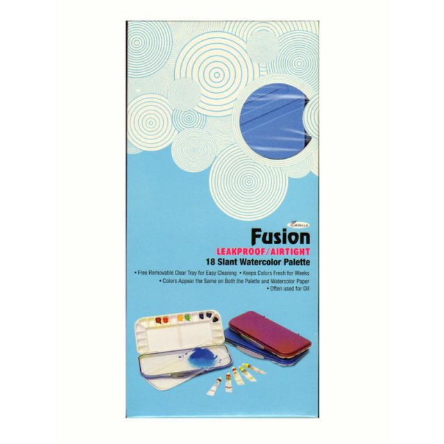 Mijello Fusion Series Airtight Watercolor Palette, Reusable, 18 Wells, 10 1/2in x 5in x 7/8in, White and Blue (Min Order Qty 2) MPN:92-WP3018B