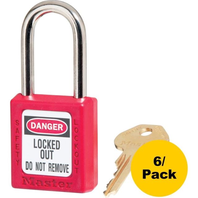 Master Lock Danger Red Safety Padlock - 0.25in Shackle Diameter - Red - 6 / Pack (Min Order Qty 2) MPN:410REDPK
