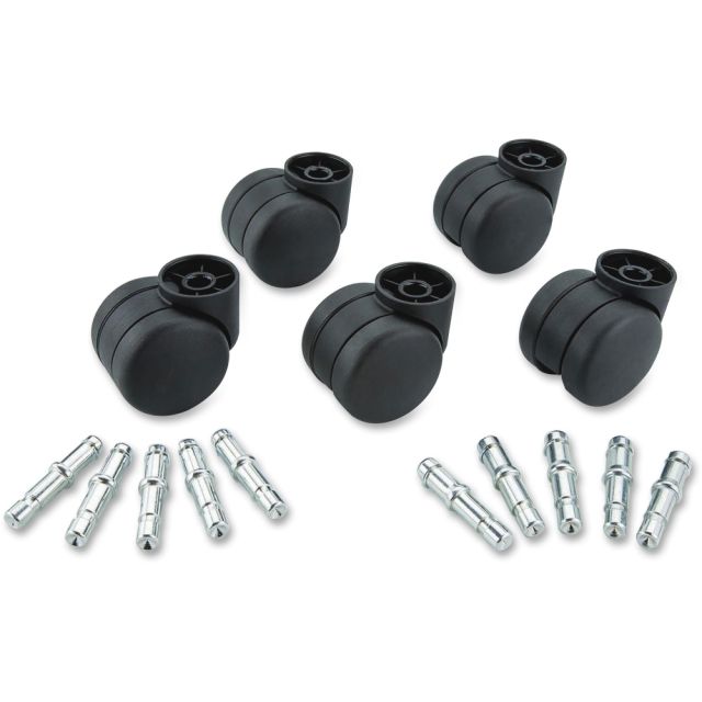 Master Mfg. Co Deluxe Futura Non-Hooded Chair Mat Caster Set - Includes 5 wheels and 10 stems; 5 each: 7/16in Dia. x 7/8in Long and 3/8in Dia. x 7/8in Long, 120 lbs./Caster, Matte Black Finish MPN:23621