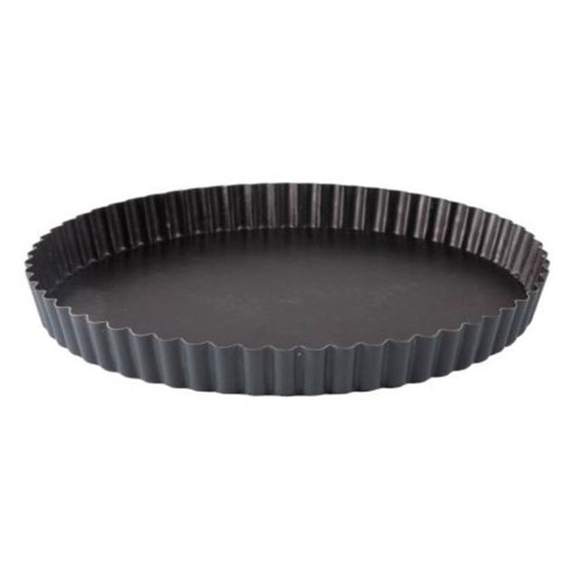 Matfer Bourgeat Exopan Fluted Tart Pan With Removable Bottom, 1in x 9-1/2in, Black MPN:332225