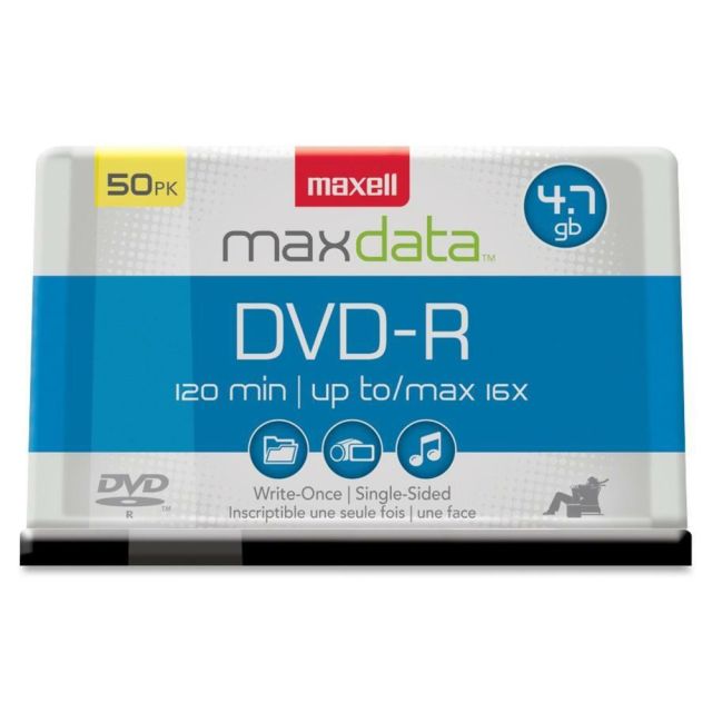 Maxell DVD-R Recordable Media Spindle, 4.7GB/120 Minutes, Pack Of 50 (Min Order Qty 3) MPN:638011