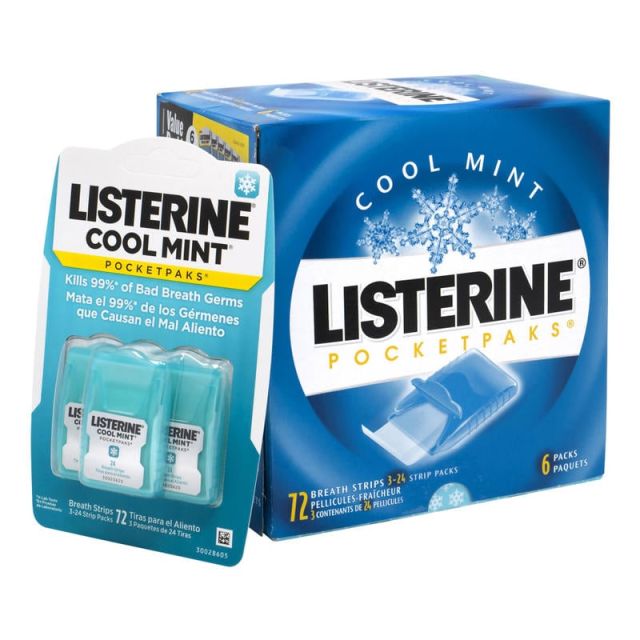 Listerine Cool Mint Pocketpacks Breath Strips, 24 Strips Per Pocketpack, Box Of 18 Pocketpacks (Min Order Qty 2) MPN:221429