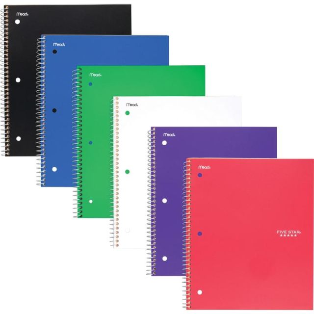 Mead Five Star Spiral Notebooks, 1 Subject, College Ruled, 100 Sheets, Assorted, Pack Of 6 (Min Order Qty 2) MPN:38052