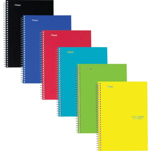Mead Five Star Wire-Bound Notebooks, 9-1/2in x 6in, 2 Subject, College Ruled, 100 Sheets, Assorted Colors, Pack Of 6 Notebooks (Min Order Qty 3) MPN:73711