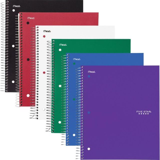 Mead Five Star Spiral Notebooks, 8.5in x 11in, 3 Subject, College Ruled, 150 Sheets, Assorted, Pack Of 6 MPN:73930