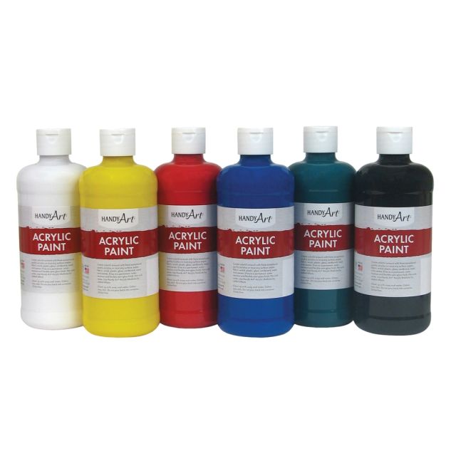 Handy Art Acrylic Paint Bottles, 16 Oz, Assorted Colors, Set Of 6 Bottles MPN:RPC881055