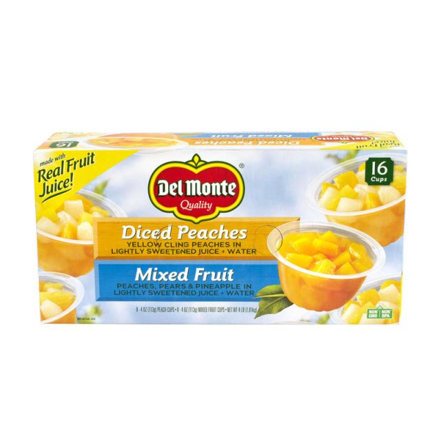 Del Monte Diced Peaches And Mixed Fruit Cups, 4 Oz, Pack Of 16 Cups (Min Order Qty 2) MPN:3755