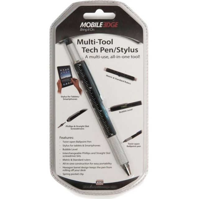 Mobile Edge Multi-Tool Tech Pen/Stylus (Black) - Metal - Black - Tablet, Smartphone Device Supported (Min Order Qty 3) MPN:MEASPM1
