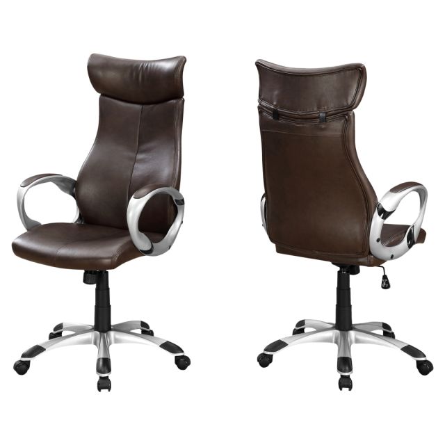 Monarch Specialties High-Back Office Chair, Brown/Silver MPN:I 7289